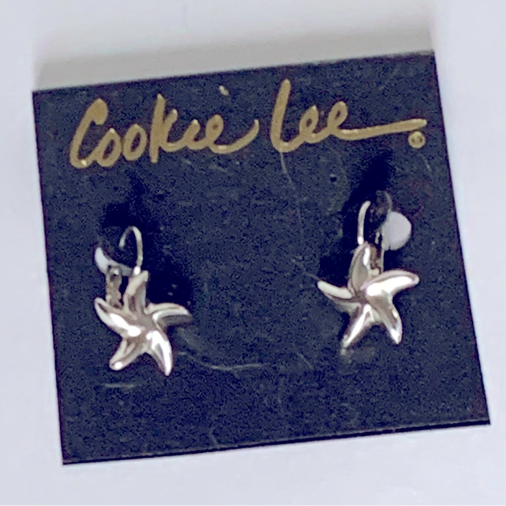 🪸 Starfish Silver Tone Lever Back Dangle Earrings by Cookie Lee - Picture 6 of 7